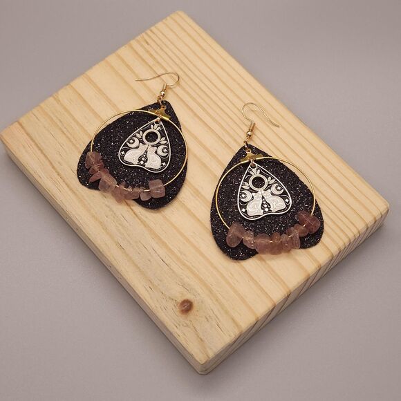 Natural Irregular Purple Stone Planchette Cat Earrings - Picture 1 of 4